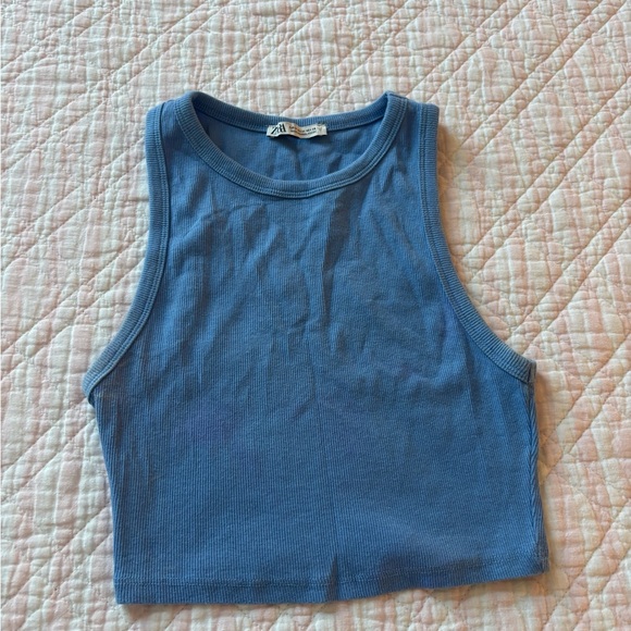 Zara Blue Ribbed Tank Top - Picture 2 of 4